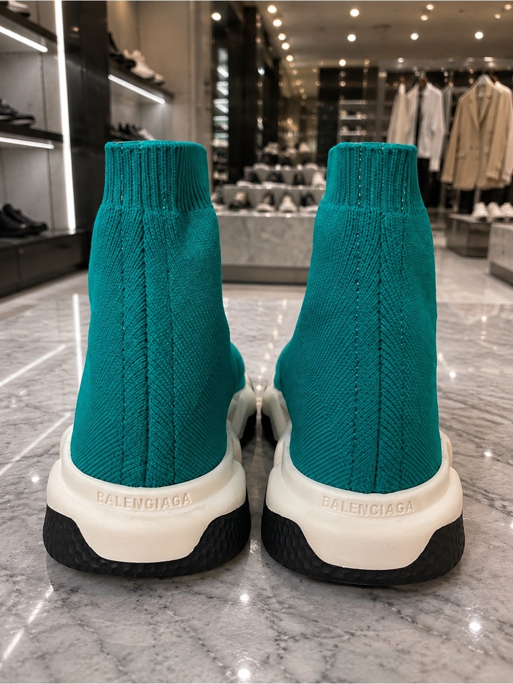 Balenciaga Men's Teal Knit Sock Sneaker with White Sole - Picture 4 of 6